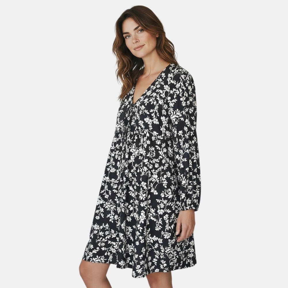 Old Navy Women's Large Black White Floral Long Sleeve Mini Dress Cottagecore